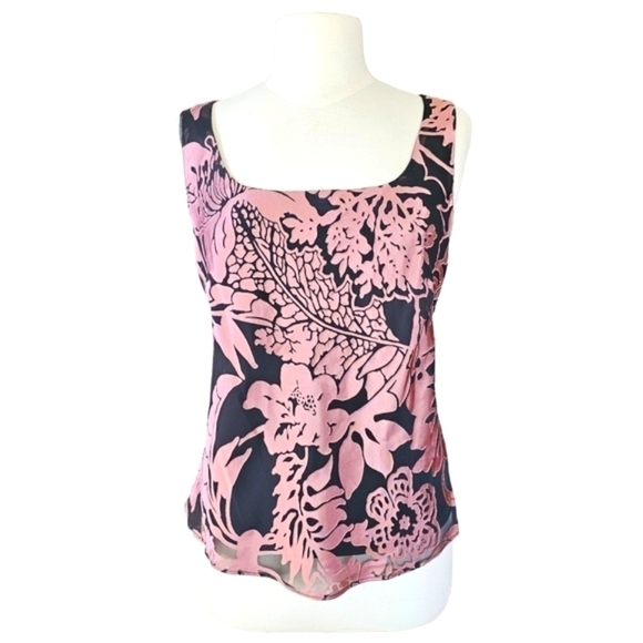 ALEX EVENINGS Womens Pink Black Floral Jacquard Top Sheer Cardigan Set Size L - Picture 3 of 14